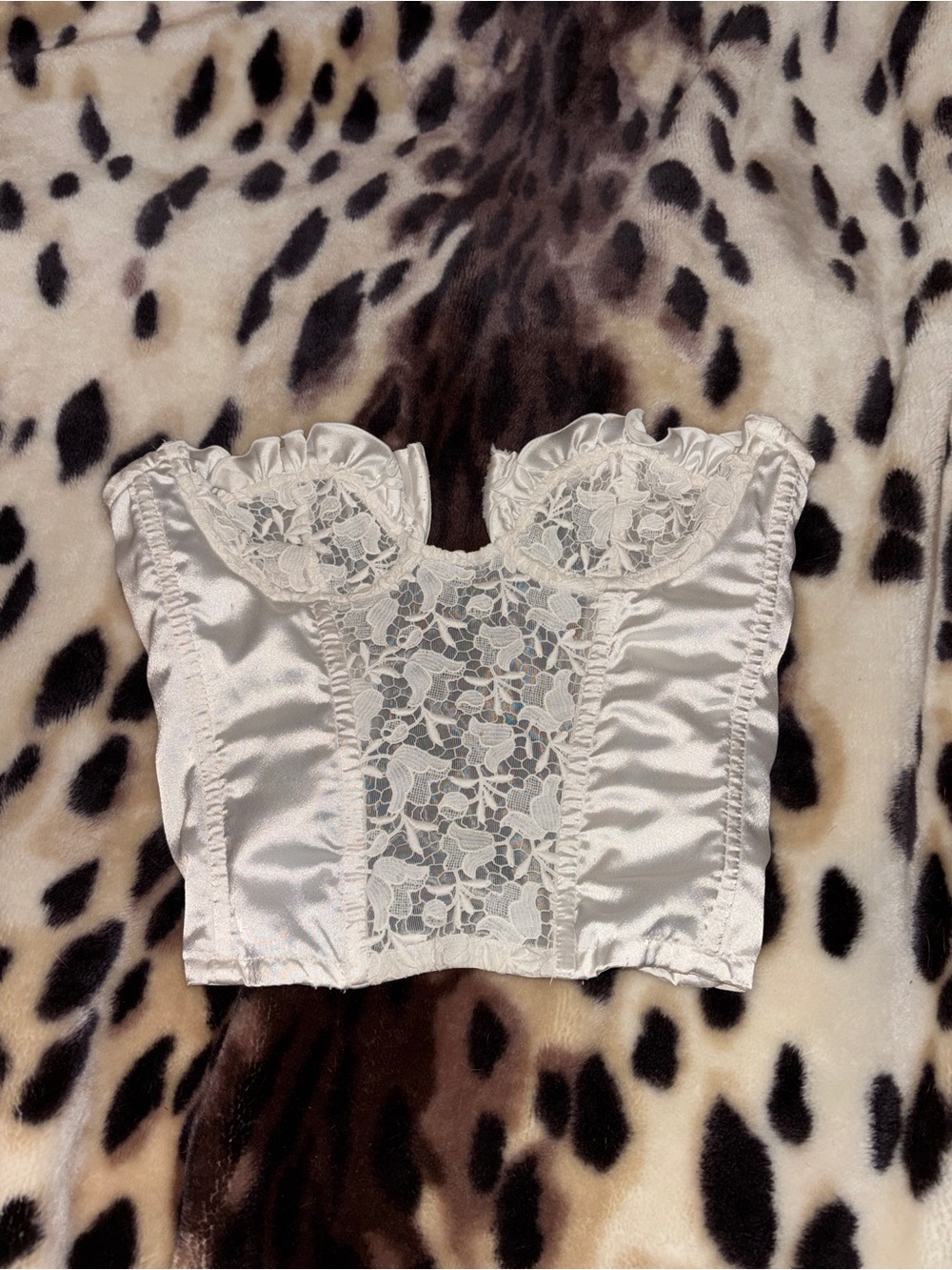 Lace-Front Satin Bustier Camisole in White